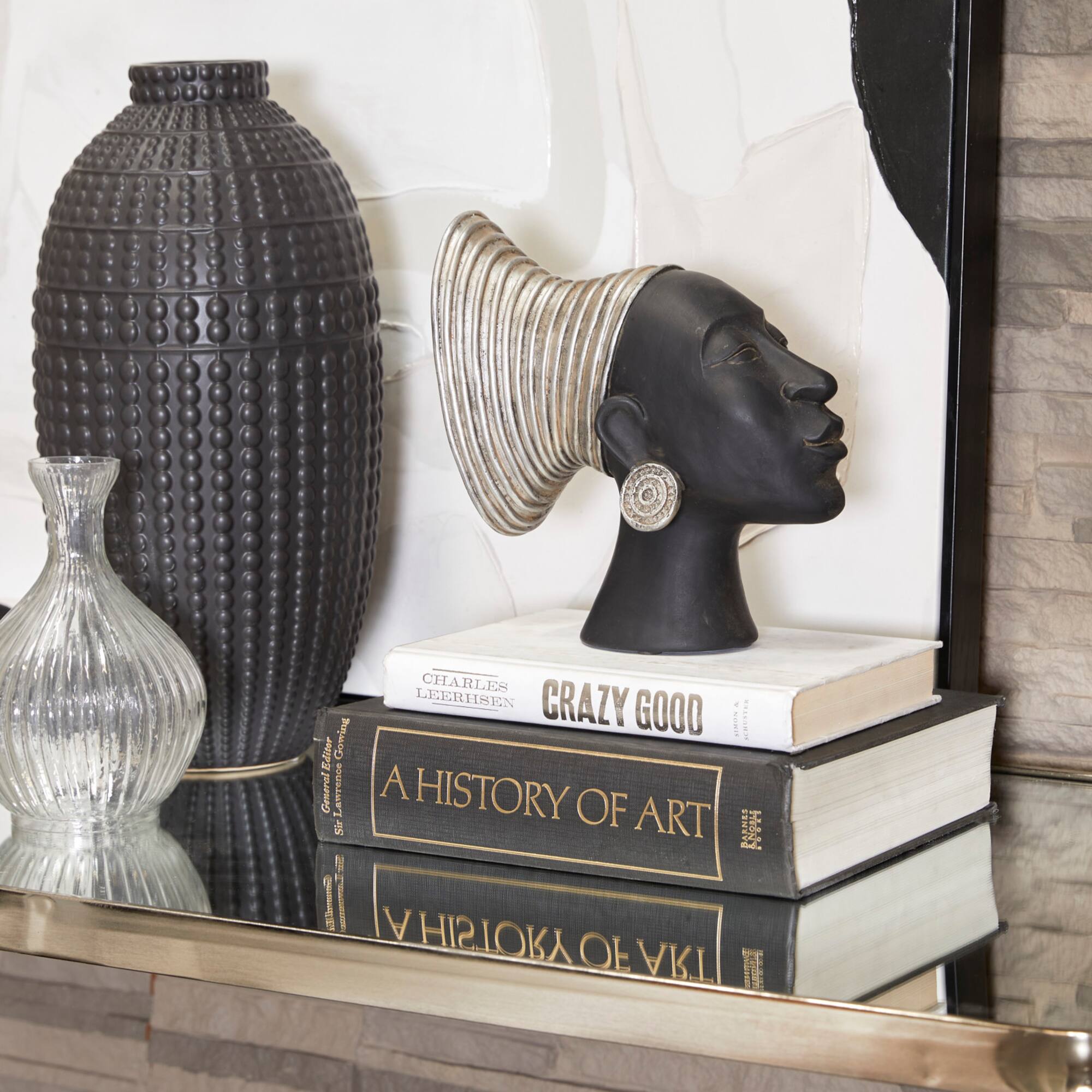 9" Black & Silver Finish Africa Inspired Woman Face Sculpture